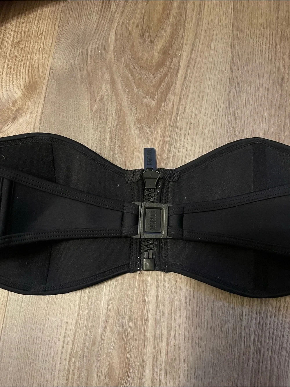Triangl Black Neoprene Mesh Bikini Top Zip Front Strapless Bandeau Sporty Size S